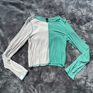 Wild Fable Block- Colored Cropped Long sleeve tee- light teal/blue- medium 🩵🤍